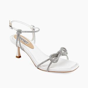 Badgley Mischka Dandelion White Satin Crystal Bow Kitten Heel Sandals Size 6 NEW